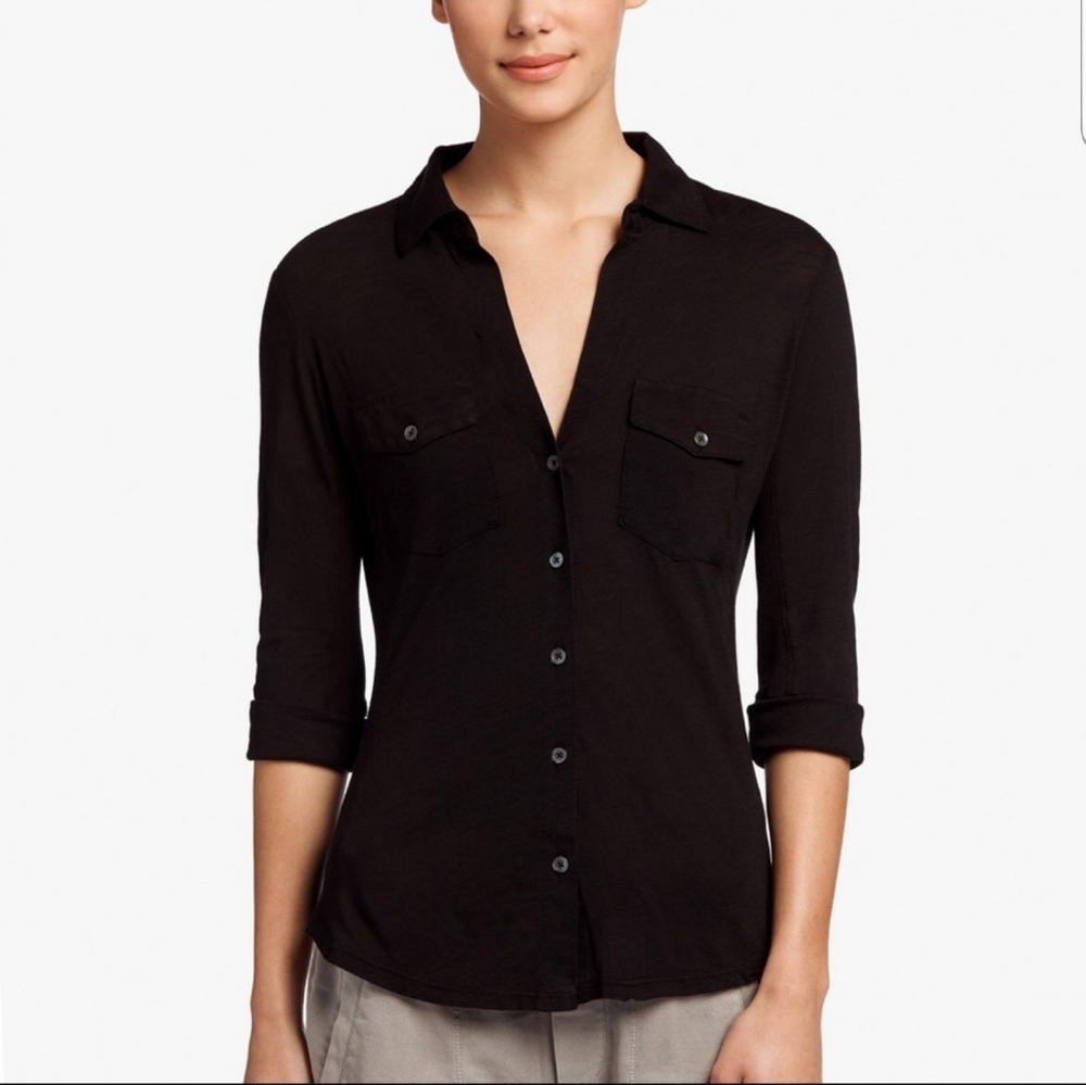 James Perse Surplice Shirt Black Button Front top - Picture 1 of 9